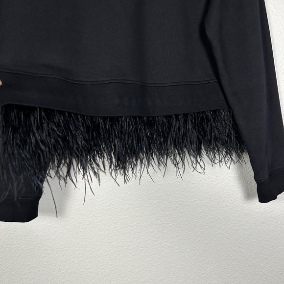 Derek Lam 10 Crosby size L black sweatshirt ostrich feather hem artsy cotton - Picture 6 of 12